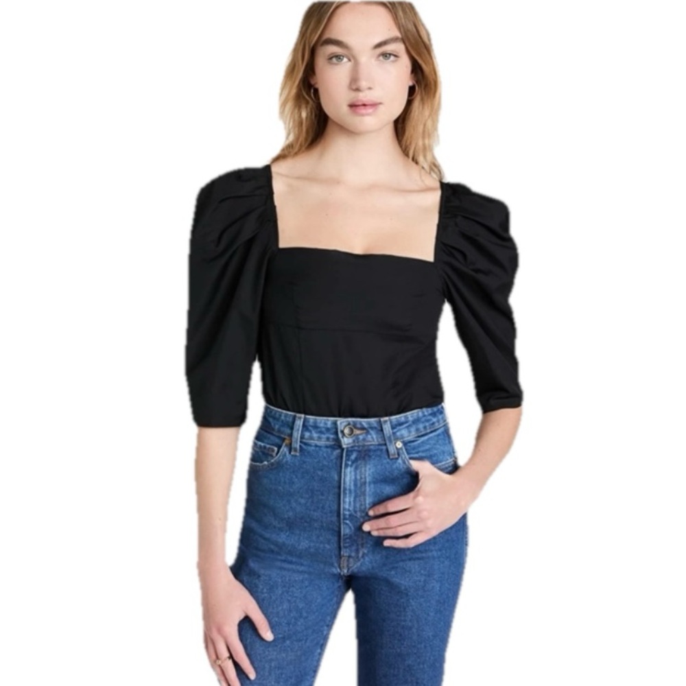 Vince Square Neck Puff 3/4 Sleeve Cotton Women’s Black Blouse Size 8